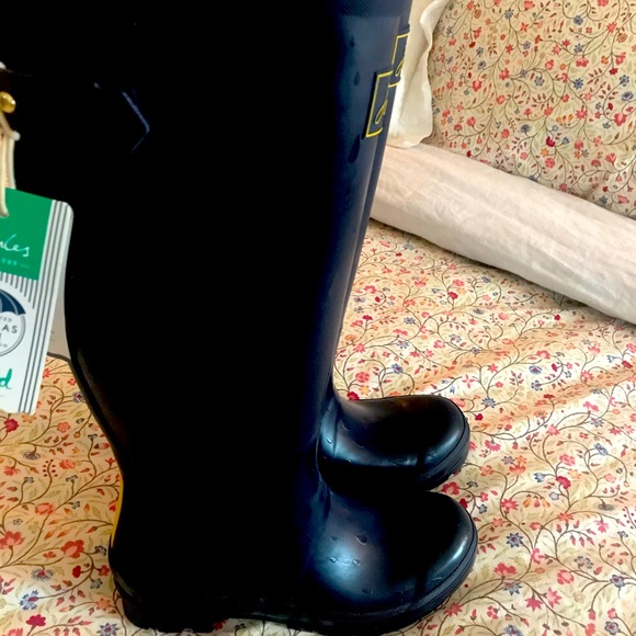 British Joules Rain Drop Navy Blue Welly Boots UK 4 US 6 NWT - Picture 2 of 5
